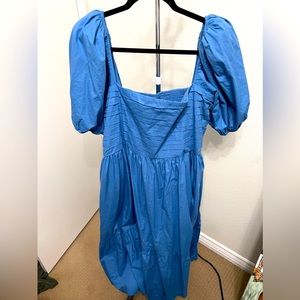 Balloon sleeve blue summer dress